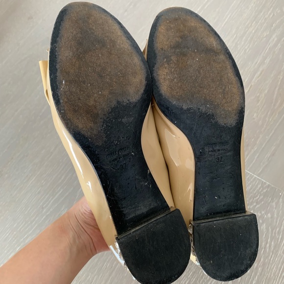 Miu Miu Vernice Cipria Beige Bow Patent Leather Jewel Heel Ballet Flats Size 37 - Picture 3 of 6